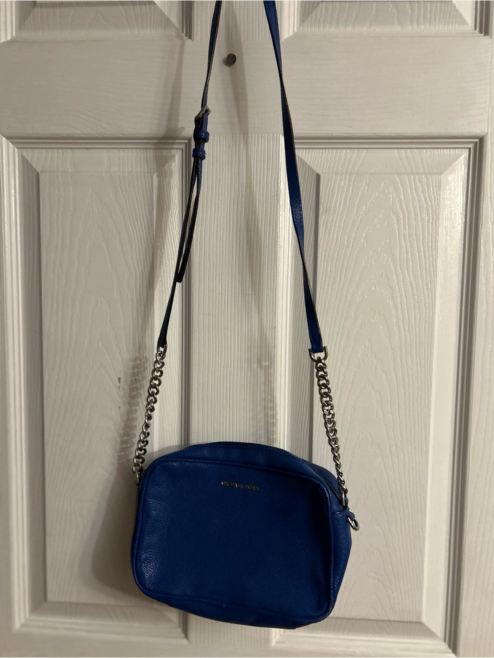 Michael Kors Leather Blue Crossbody Bag with Chain Strap